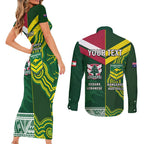 Custom Lebanon And Australia Rugby Couples Matching Short Sleeve Bodycon Dress and Long Sleeve Button Shirt Aussie Kangaroos Lebanese Cedars