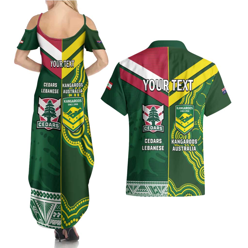 Custom Lebanon And Australia Rugby Couples Matching Summer Maxi Dress and Hawaiian Shirt Aussie Kangaroos Lebanese Cedars