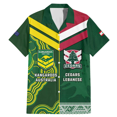 Custom Lebanon And Australia Rugby Family Matching Mermaid Dress and Hawaiian Shirt Aussie Kangaroos Lebanese Cedars