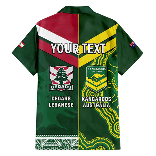 Custom Lebanon And Australia Rugby Family Matching Off The Shoulder Long Sleeve Dress and Hawaiian Shirt Aussie Kangaroos Lebanese Cedars