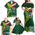 Custom Lebanon And Australia Rugby Family Matching Off Shoulder Maxi Dress and Hawaiian Shirt Aussie Kangaroos Lebanese Cedars