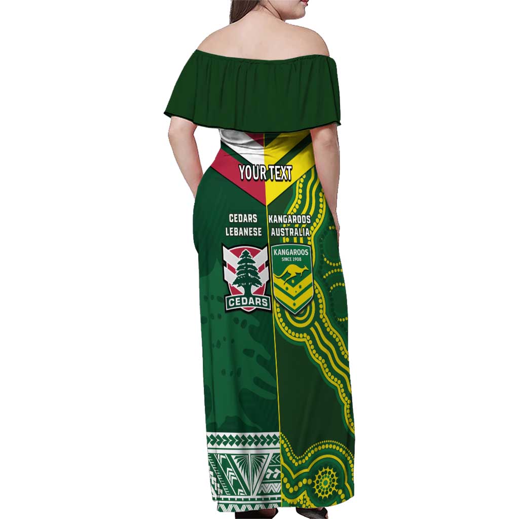 Custom Lebanon And Australia Rugby Family Matching Off Shoulder Maxi Dress and Hawaiian Shirt Aussie Kangaroos Lebanese Cedars