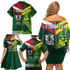 Custom Lebanon And Australia Rugby Family Matching Off Shoulder Short Dress and Hawaiian Shirt Aussie Kangaroos Lebanese Cedars