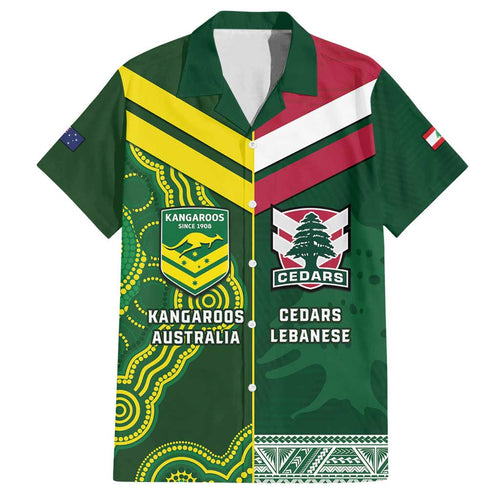 Custom Lebanon And Australia Rugby Family Matching Off Shoulder Short Dress and Hawaiian Shirt Aussie Kangaroos Lebanese Cedars