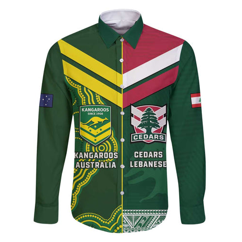 Custom Lebanon And Australia Rugby Family Matching Off Shoulder Short Dress and Hawaiian Shirt Aussie Kangaroos Lebanese Cedars