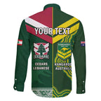 Custom Lebanon And Australia Rugby Family Matching Off Shoulder Short Dress and Hawaiian Shirt Aussie Kangaroos Lebanese Cedars
