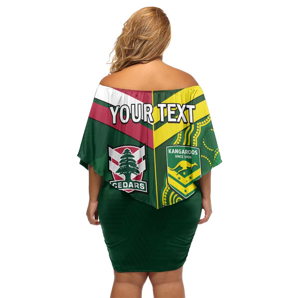 Custom Lebanon And Australia Rugby Family Matching Off Shoulder Short Dress and Hawaiian Shirt Aussie Kangaroos Lebanese Cedars