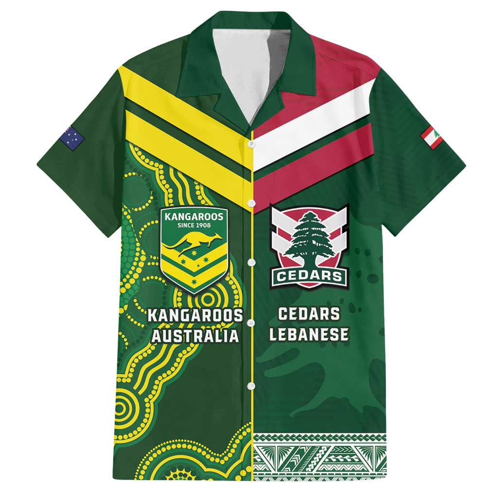 Custom Lebanon And Australia Rugby Family Matching Puletasi and Hawaiian Shirt Aussie Kangaroos Lebanese Cedars