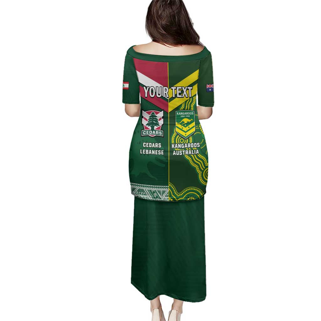 Custom Lebanon And Australia Rugby Family Matching Puletasi and Hawaiian Shirt Aussie Kangaroos Lebanese Cedars