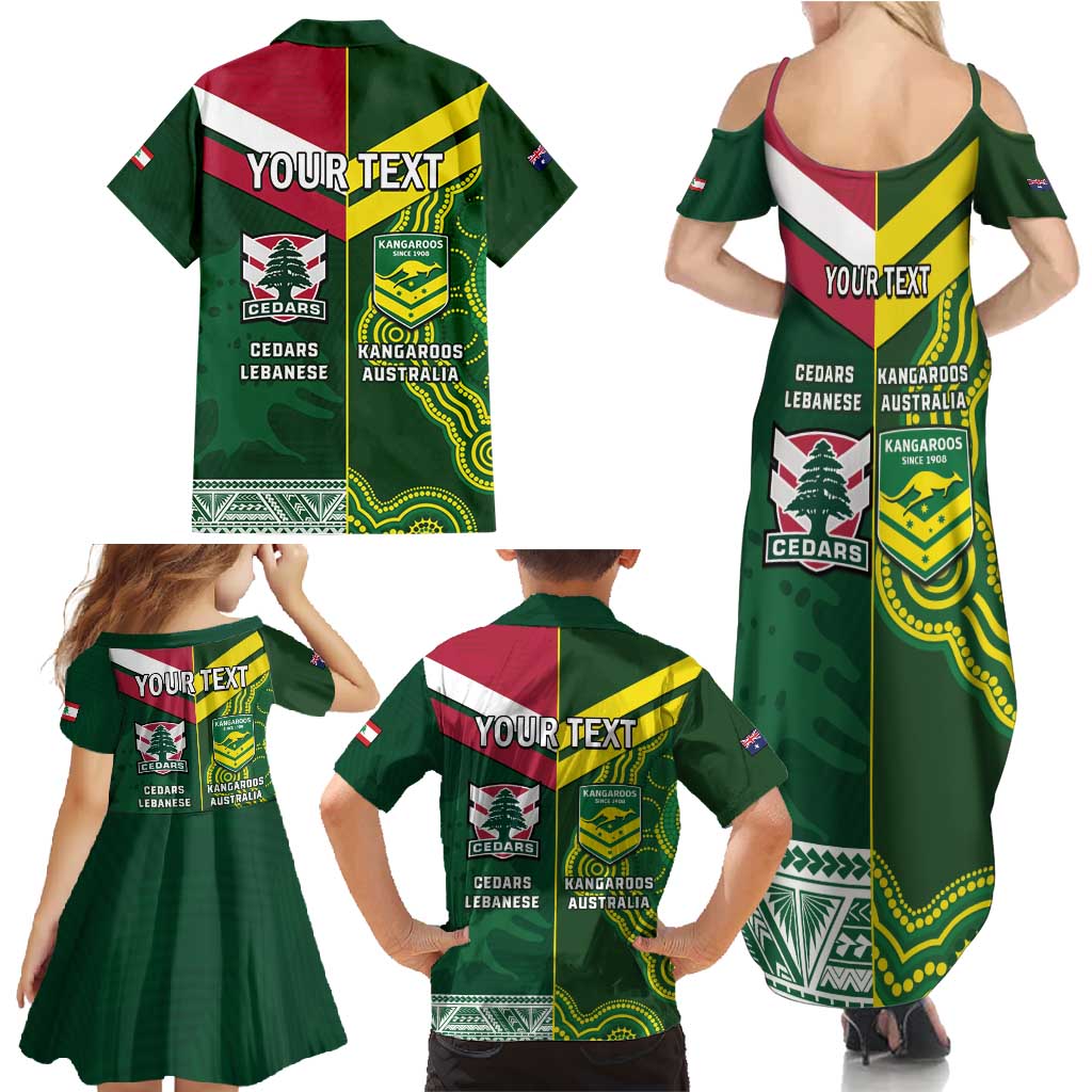 Custom Lebanon And Australia Rugby Family Matching Summer Maxi Dress and Hawaiian Shirt Aussie Kangaroos Lebanese Cedars