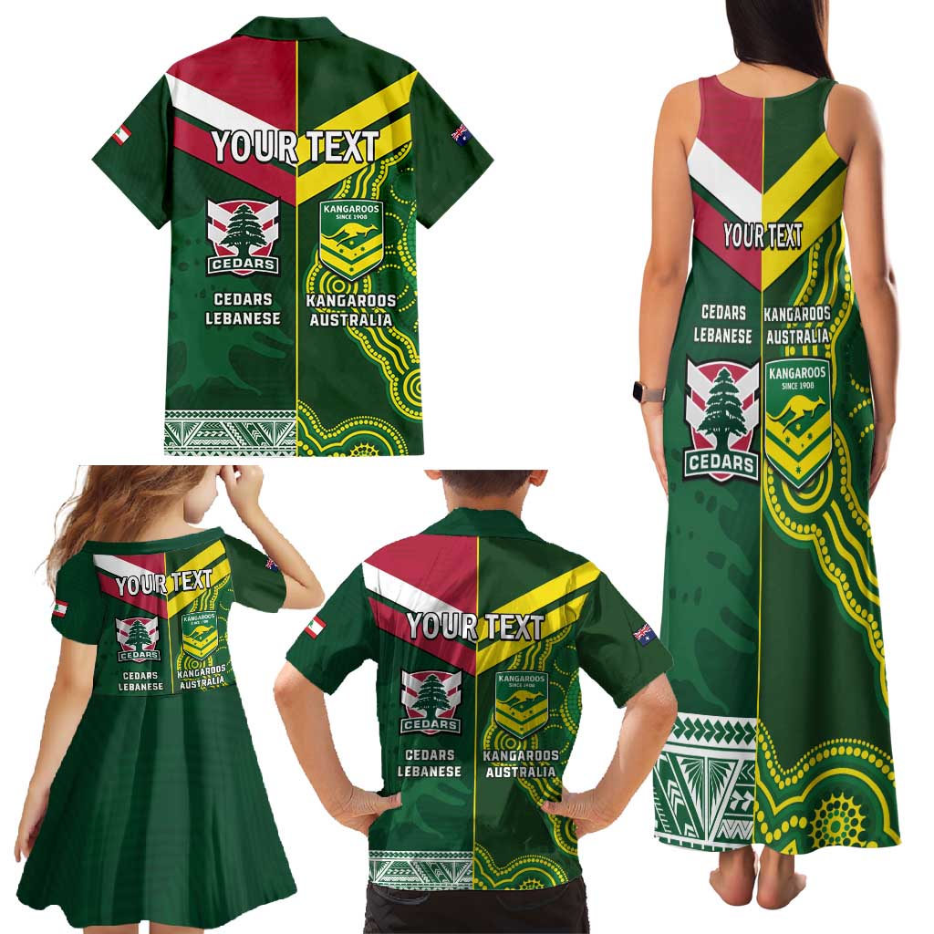 Custom Lebanon And Australia Rugby Family Matching Tank Maxi Dress and Hawaiian Shirt Aussie Kangaroos Lebanese Cedars