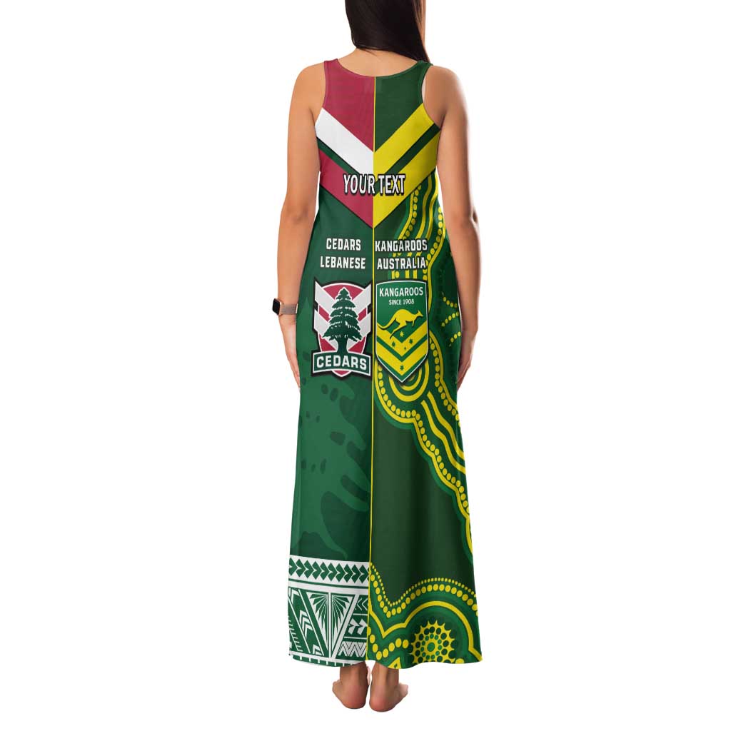 Custom Lebanon And Australia Rugby Family Matching Tank Maxi Dress and Hawaiian Shirt Aussie Kangaroos Lebanese Cedars