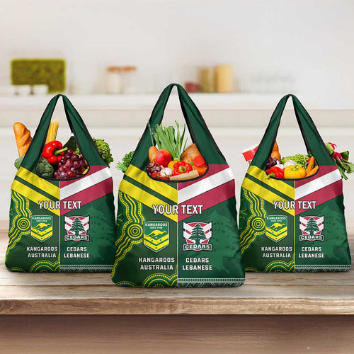 Custom Lebanon And Australia Rugby Grocery Bag Aussie Kangaroos Lebanese Cedars