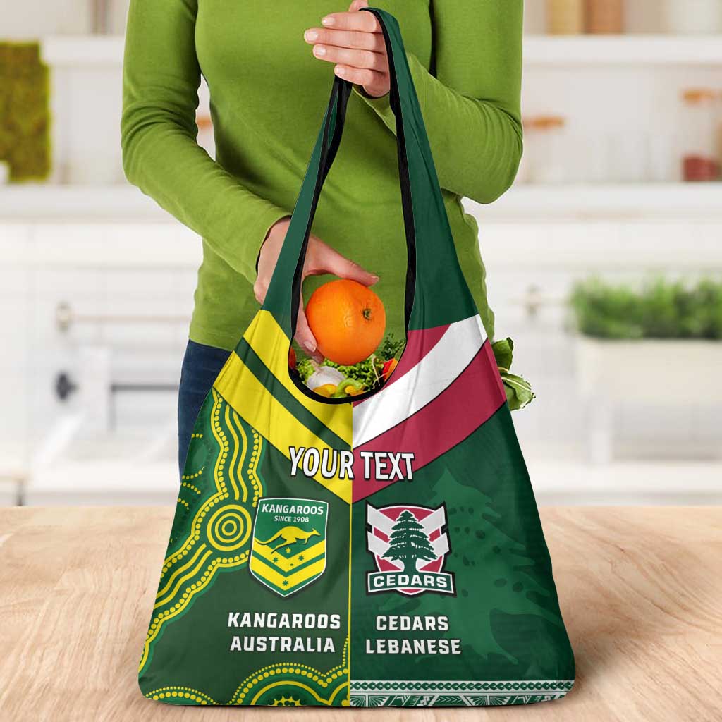Custom Lebanon And Australia Rugby Grocery Bag Aussie Kangaroos Lebanese Cedars
