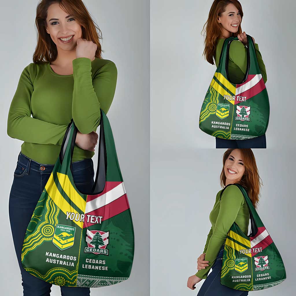 Custom Lebanon And Australia Rugby Grocery Bag Aussie Kangaroos Lebanese Cedars