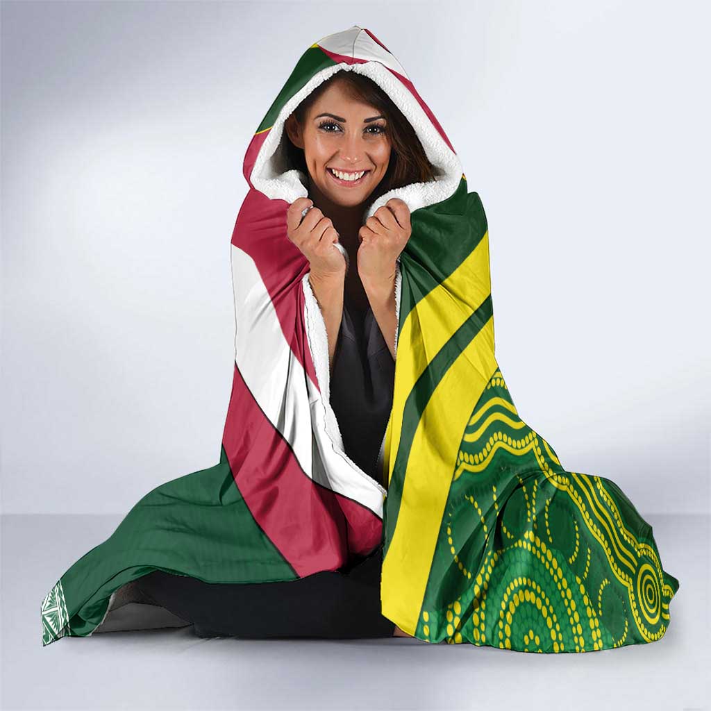 Custom Lebanon And Australia Rugby Hooded Blanket Aussie Kangaroos Lebanese Cedars
