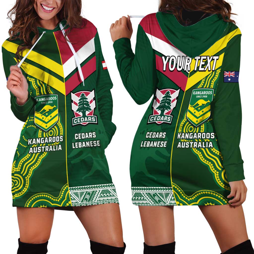 Custom Lebanon And Australia Rugby Hoodie Dress Aussie Kangaroos Lebanese Cedars