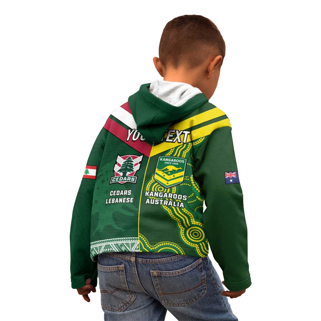 Custom Lebanon And Australia Rugby Kid Hoodie Aussie Kangaroos Lebanese Cedars