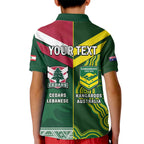 Custom Lebanon And Australia Rugby Kid Polo Shirt Aussie Kangaroos Lebanese Cedars