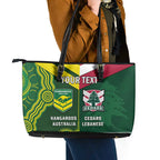 Custom Lebanon And Australia Rugby Leather Tote Bag Aussie Kangaroos Lebanese Cedars
