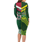 Custom Lebanon And Australia Rugby Long Sleeve Bodycon Dress Aussie Kangaroos Lebanese Cedars
