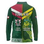 Custom Lebanon And Australia Rugby Long Sleeve Polo Shirt Aussie Kangaroos Lebanese Cedars