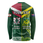 Custom Lebanon And Australia Rugby Long Sleeve Shirt Aussie Kangaroos Lebanese Cedars