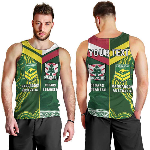 Custom Lebanon And Australia Rugby Men Tank Top Aussie Kangaroos Lebanese Cedars