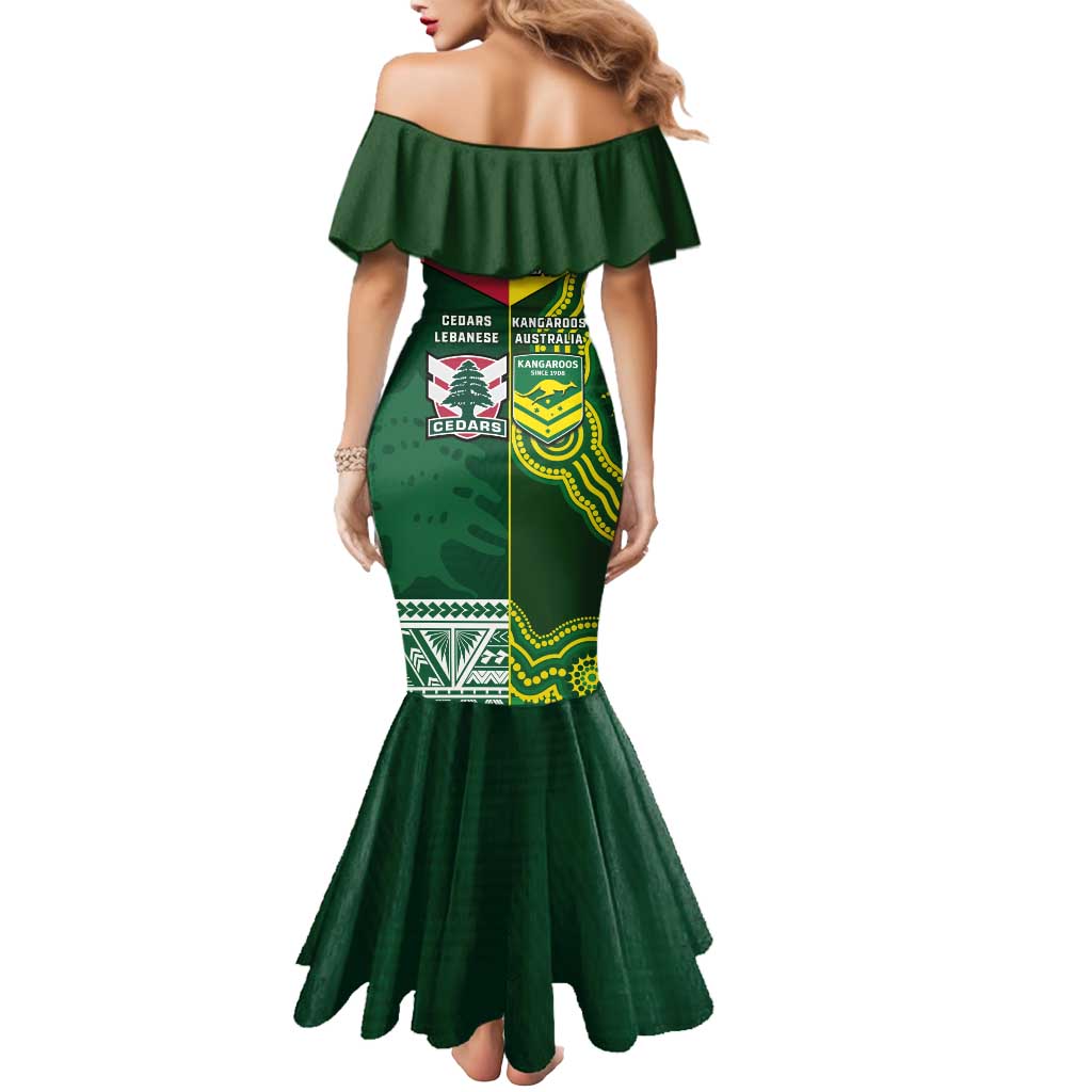 Custom Lebanon And Australia Rugby Mermaid Dress Aussie Kangaroos Lebanese Cedars