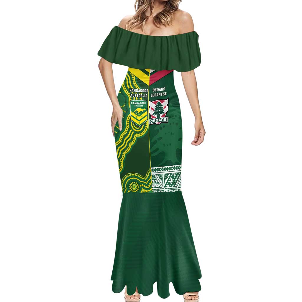Custom Lebanon And Australia Rugby Mermaid Dress Aussie Kangaroos Lebanese Cedars