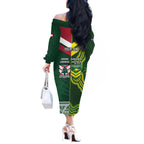 Custom Lebanon And Australia Rugby Off The Shoulder Long Sleeve Dress Aussie Kangaroos Lebanese Cedars
