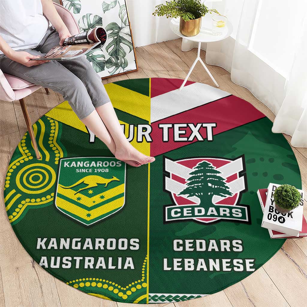 Custom Lebanon And Australia Rugby Round Carpet Aussie Kangaroos Lebanese Cedars