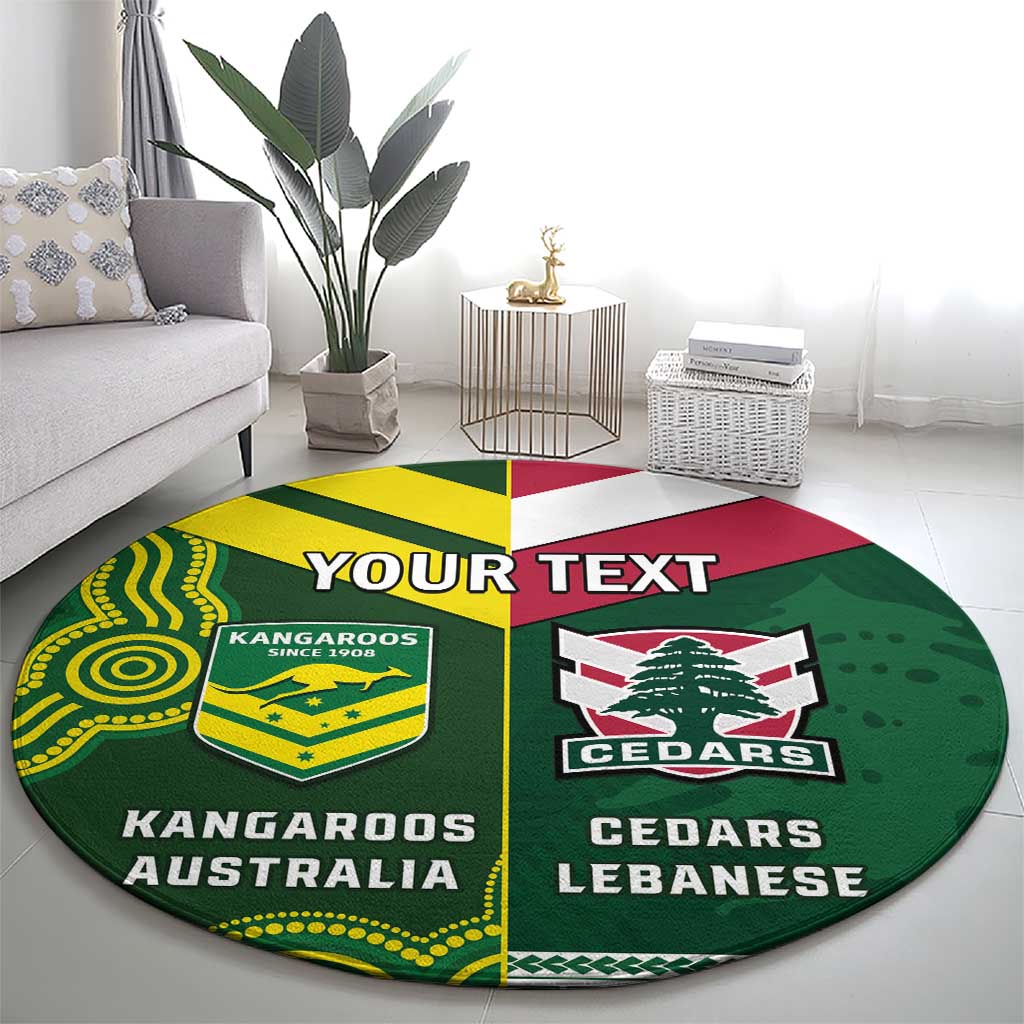 Custom Lebanon And Australia Rugby Round Carpet Aussie Kangaroos Lebanese Cedars