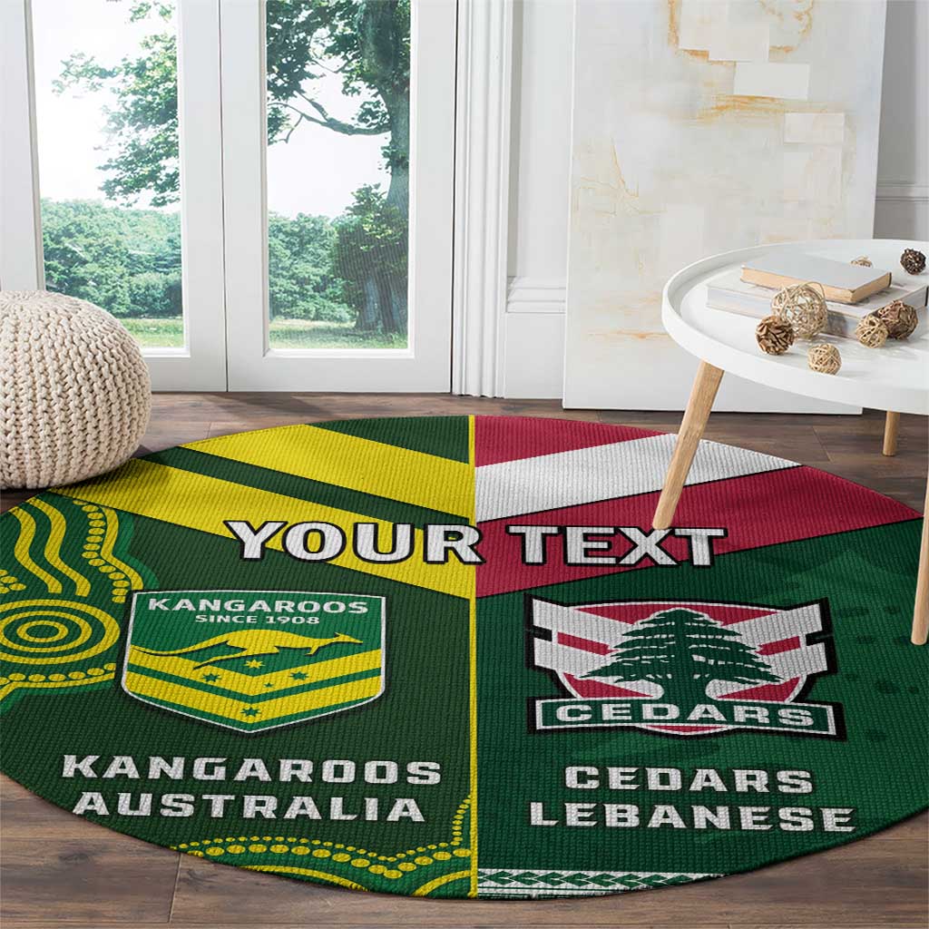 Custom Lebanon And Australia Rugby Round Carpet Aussie Kangaroos Lebanese Cedars