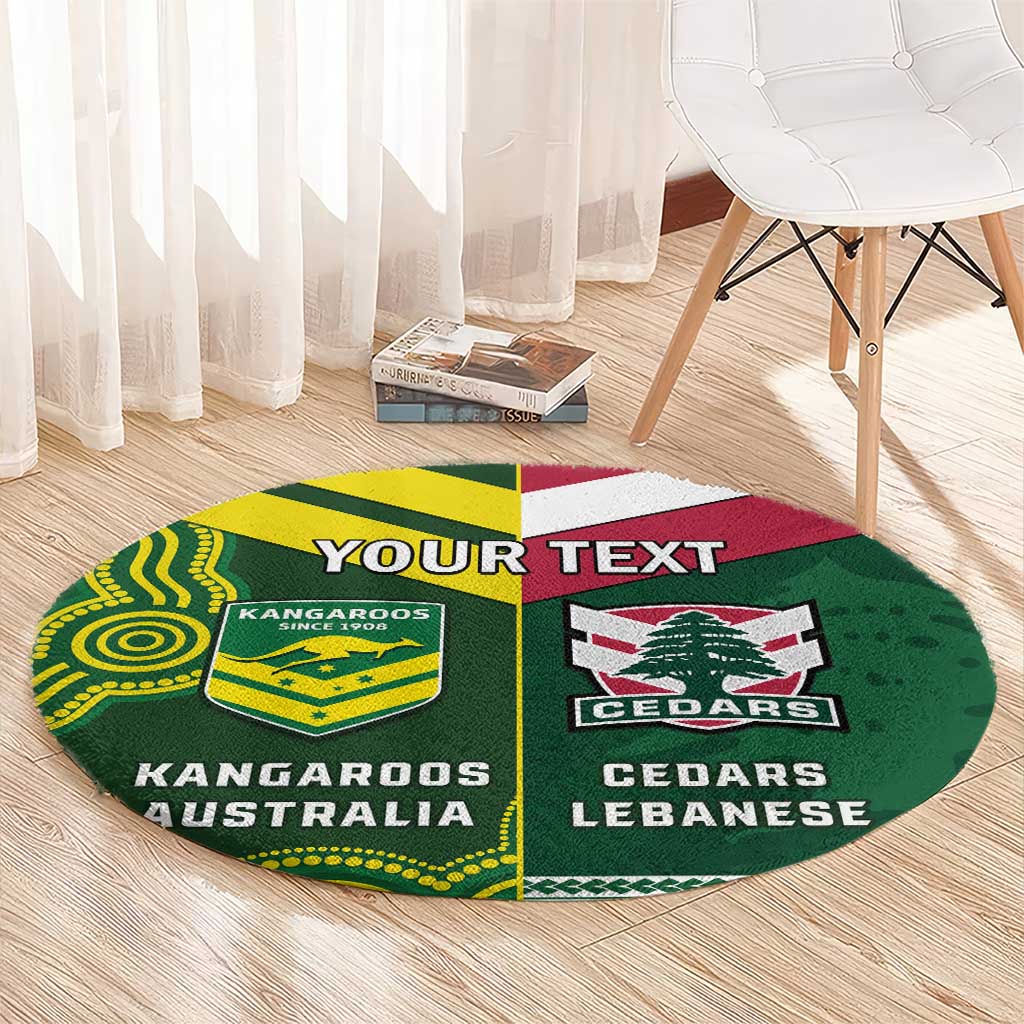 Custom Lebanon And Australia Rugby Round Carpet Aussie Kangaroos Lebanese Cedars