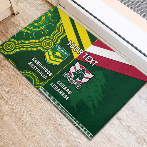 Custom Lebanon And Australia Rugby Rubber Doormat Aussie Kangaroos Lebanese Cedars