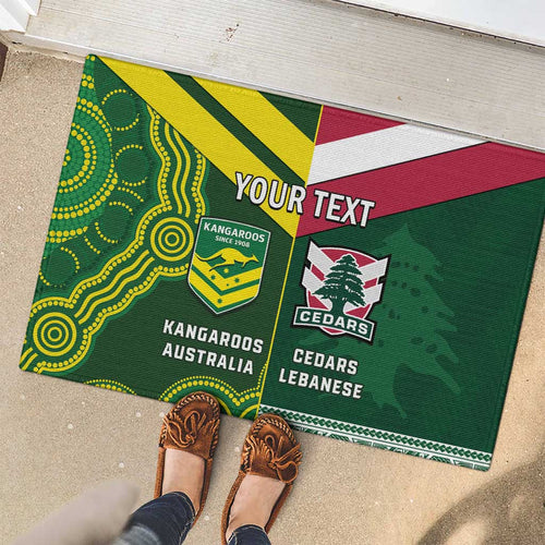 Custom Lebanon And Australia Rugby Rubber Doormat Aussie Kangaroos Lebanese Cedars