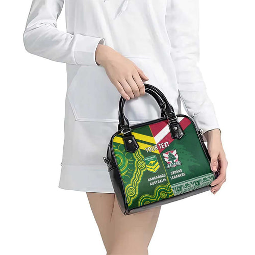 Custom Lebanon And Australia Rugby Shoulder Handbag Aussie Kangaroos Lebanese Cedars