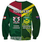 Custom Lebanon And Australia Rugby Sweatshirt Aussie Kangaroos Lebanese Cedars