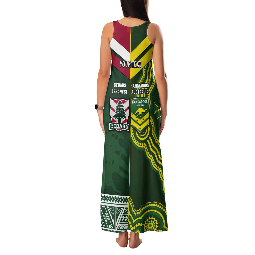 Custom Lebanon And Australia Rugby Tank Maxi Dress Aussie Kangaroos Lebanese Cedars