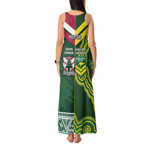 Custom Lebanon And Australia Rugby Tank Maxi Dress Aussie Kangaroos Lebanese Cedars