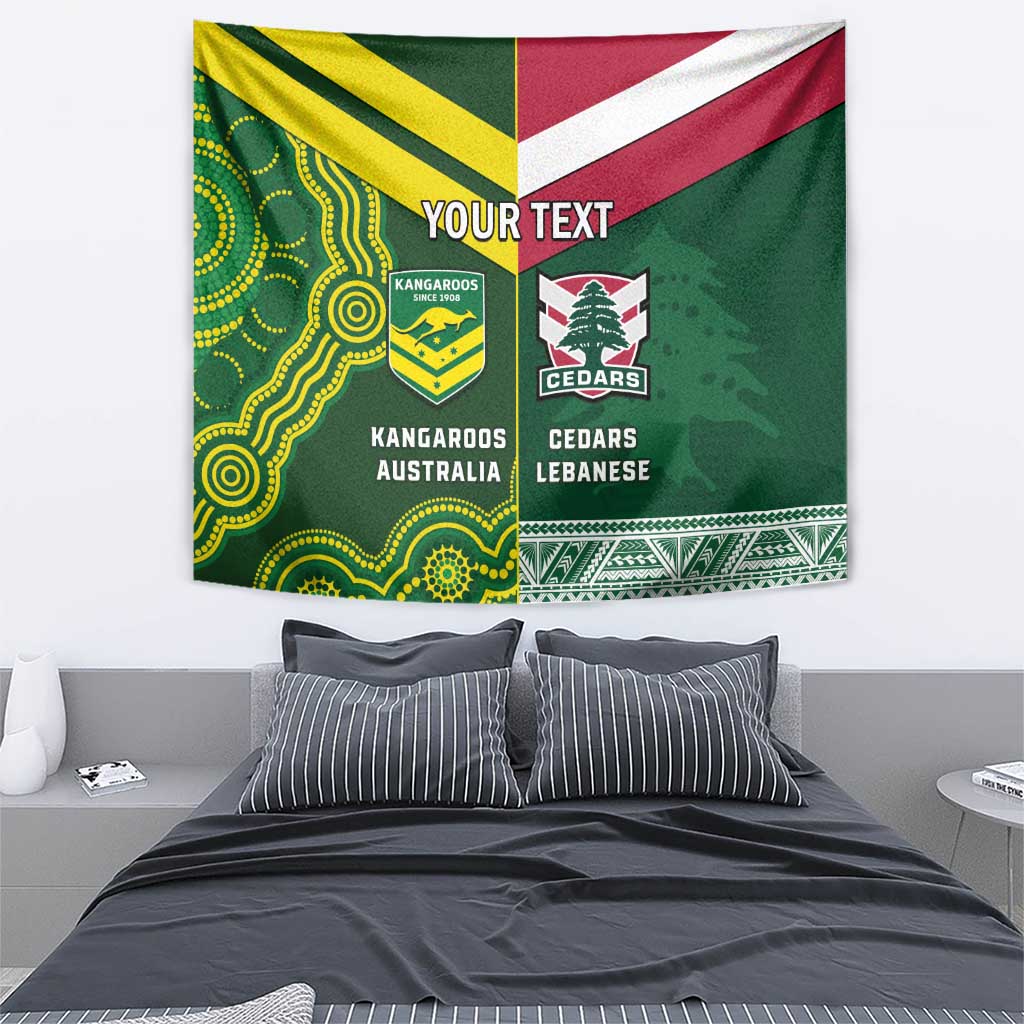 Custom Lebanon And Australia Rugby Tapestry Aussie Kangaroos Lebanese Cedars