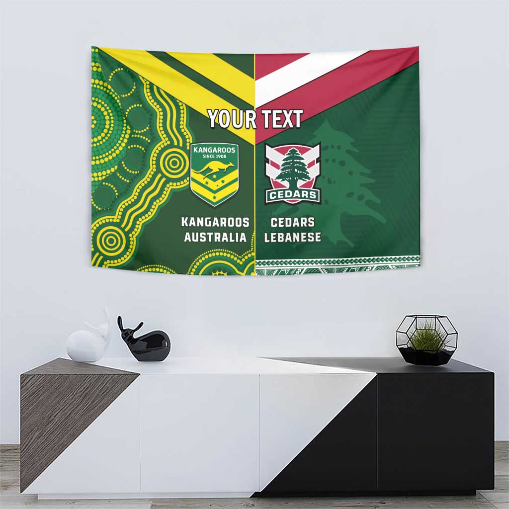 Custom Lebanon And Australia Rugby Tapestry Aussie Kangaroos Lebanese Cedars