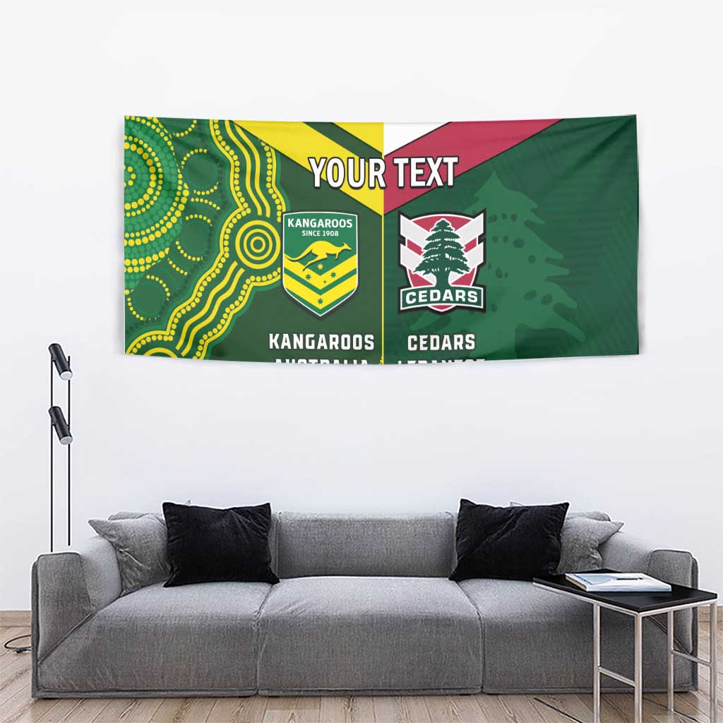 Custom Lebanon And Australia Rugby Tapestry Aussie Kangaroos Lebanese Cedars