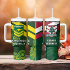 Lebanon And Australia Rugby Tumbler With Handle Aussie Kangaroos Lebanese Cedars