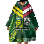Custom Lebanon And Australia Rugby Wearable Blanket Hoodie Aussie Kangaroos Lebanese Cedars
