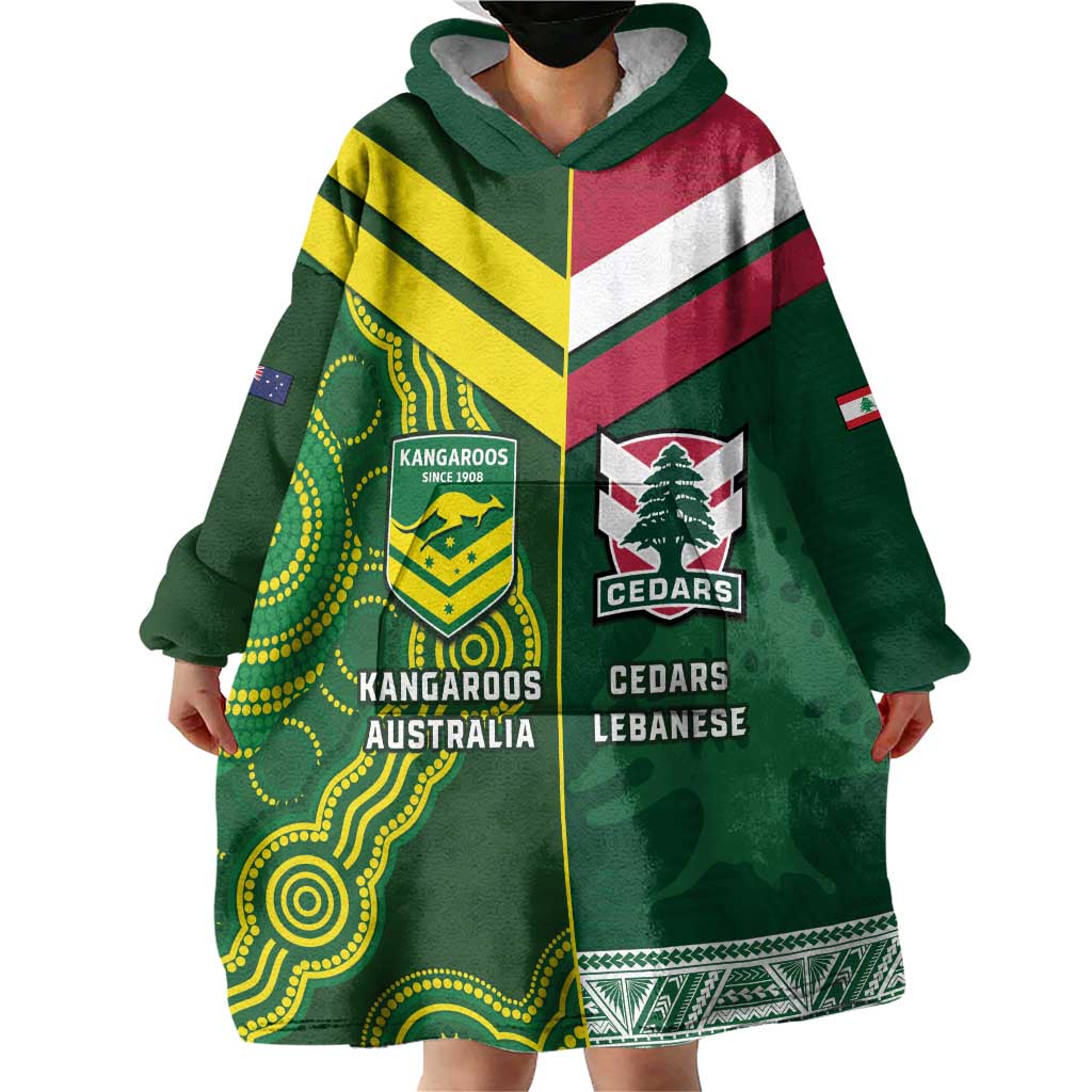 Custom Lebanon And Australia Rugby Wearable Blanket Hoodie Aussie Kangaroos Lebanese Cedars