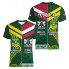 Custom Lebanon And Australia Rugby Women V-Neck T-Shirt Aussie Kangaroos Lebanese Cedars