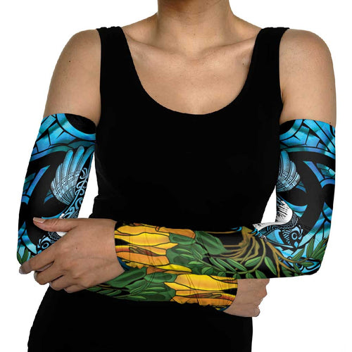 Turquoise New Zealand Kowhai And Piwakawaka Arm Sleeves Maori Ngaru Paua Shell - Aussie Hoodie