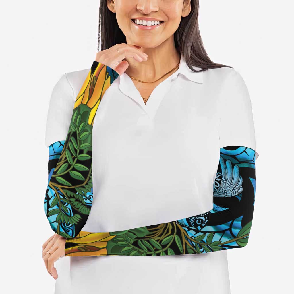 Turquoise New Zealand Kowhai And Piwakawaka Arm Sleeves Maori Ngaru Paua Shell - Aussie Hoodie